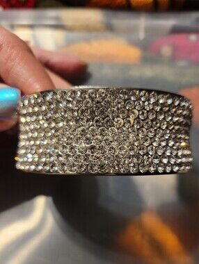 Sparkling Crystal Pave Cuff Bracelet - Silver Tone
